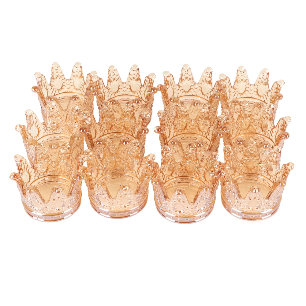 12Pcs Tealight Candle Holder 3.0in Clear Crown Style Amber Widely Used Small Candle Holder for Party Wedding Office