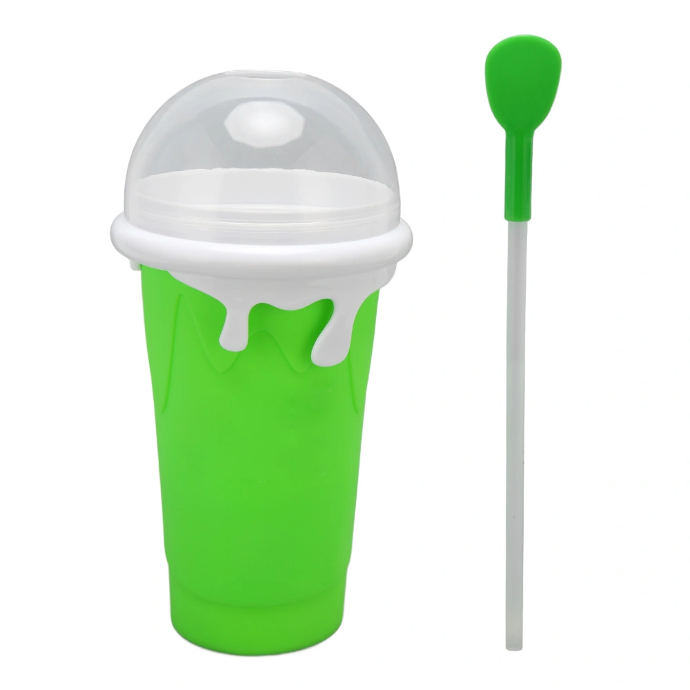 Frozen Smoothies Cup Reusable Explosionproof Soft Silicone Frozen Squeeze Cup Smoothies Maker Cup with Dual Use Straw for DIY Green