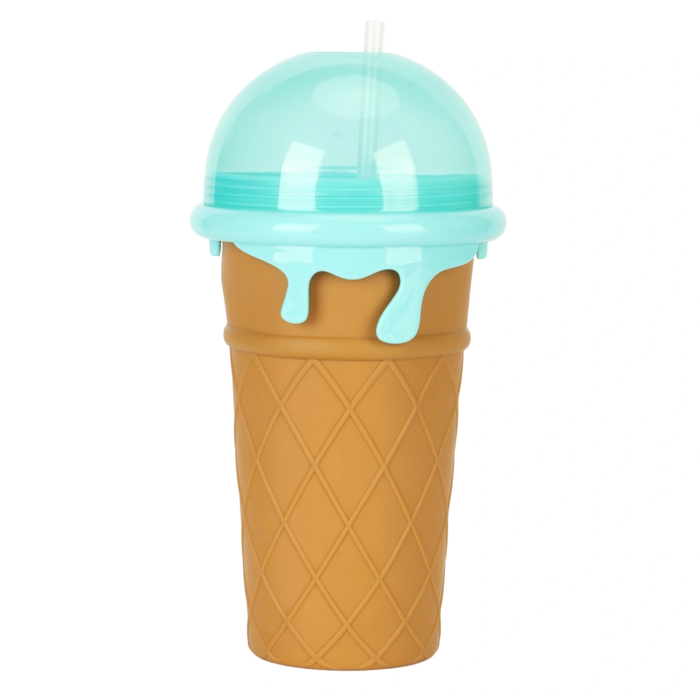 500ML Frozen Smoothies Cup Reusable Soft Silicone DIY Frozen Squeeze Cup with Dual Use Straw for Party Brown