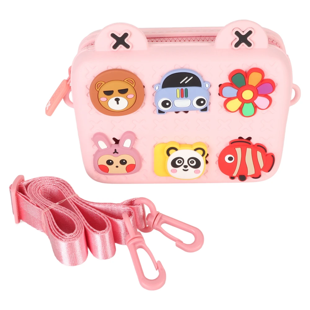 Kids Camera Bag Large Capacity Adjustable Strap DIY Pattern Cute Cartoon Children Shoulder Bag for 37 Months Above Pink