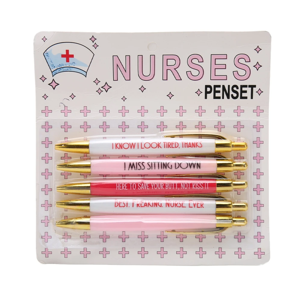 5pcs Nurses Pen Set with Metal Clip Smoothly Writing 3.5mm Nib Easy to Hold Portable Ballpoint Pens for Office