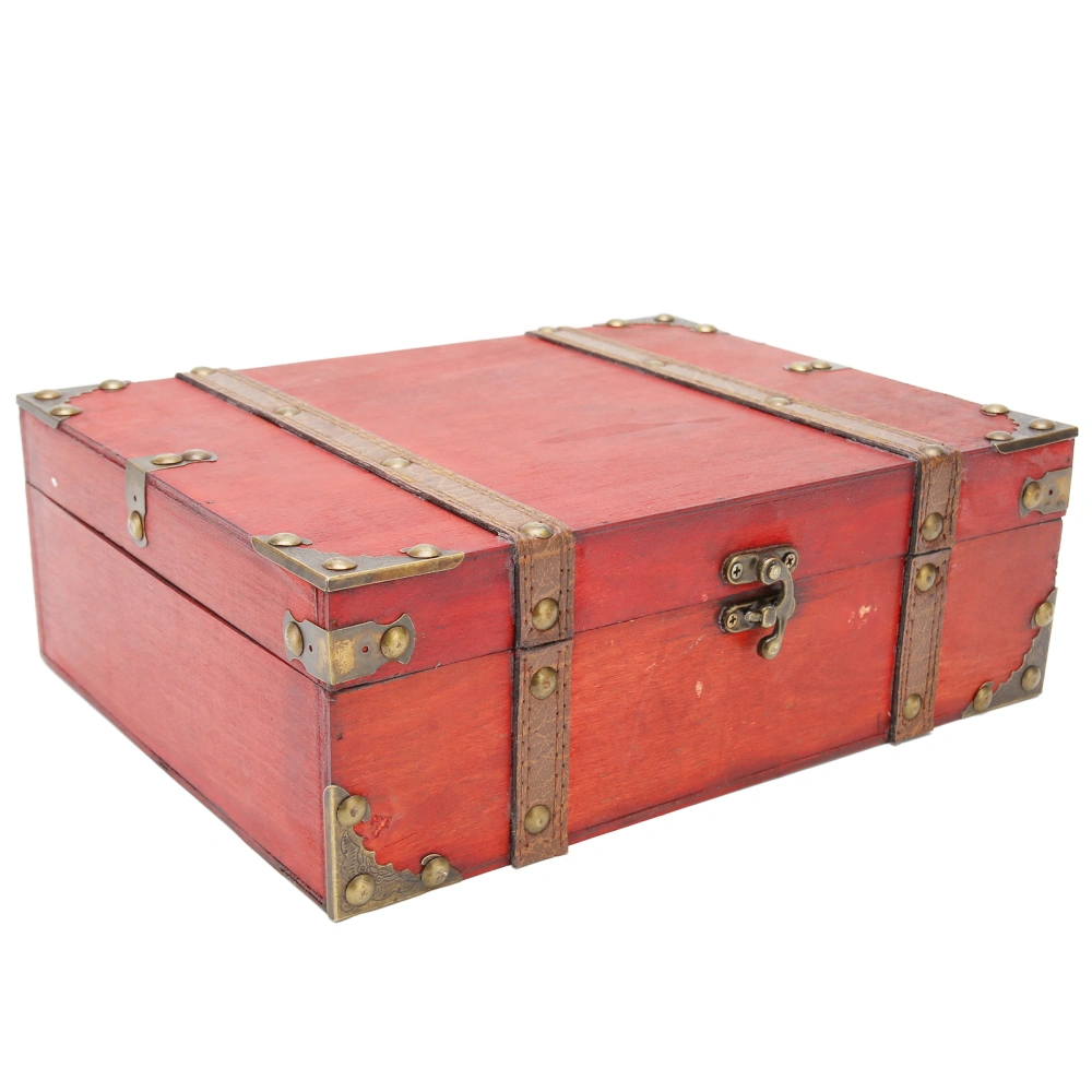 Rectangle Treasure Chest Vintage Large Capacity Reinforced Corners Wood Treasure Box for Postcards Photos Jewelry Medium