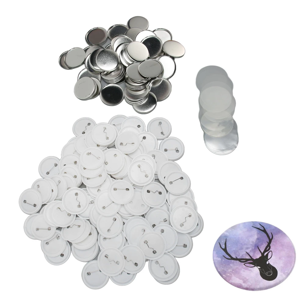 100 Set Pin Back Button Parts Tinplate Plastic Base Rustproof Widely Used Button Making Supplies for Badge Craft DIY 50mm / 1.97in