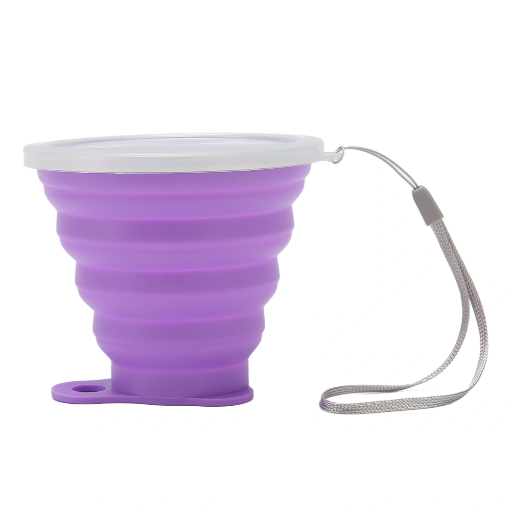 Collapsible Water Cup 270ml Food Grade Silicone Small Portable Folding Camping Cup with Lid for Travel Office Outdoor Purple