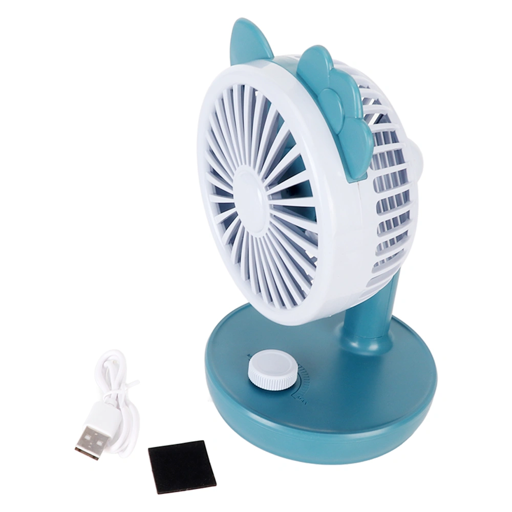 Small Desk Fan USB Charge 1200mAh Adjustable Angle Speed Ergonomic Quiet Desktop Fan for Family Office School Blue