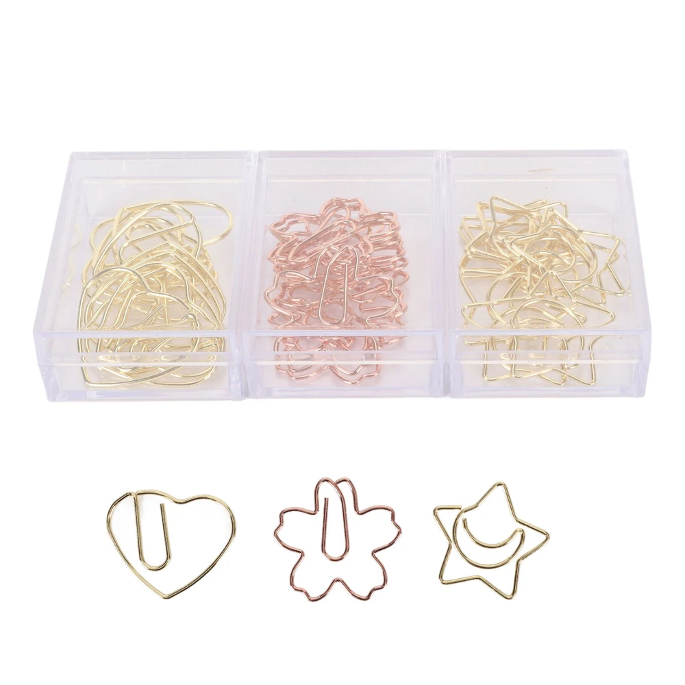 30Pcs Paper Clips Heart Sakura Star Shaped Bookmark Clip for Office School Student File Classification