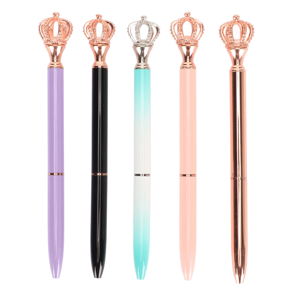 5Pcs Ball Point Pen Electroplated Assorted Colors Crown Top Replaceable Refill Gel Pen for Study Office Family