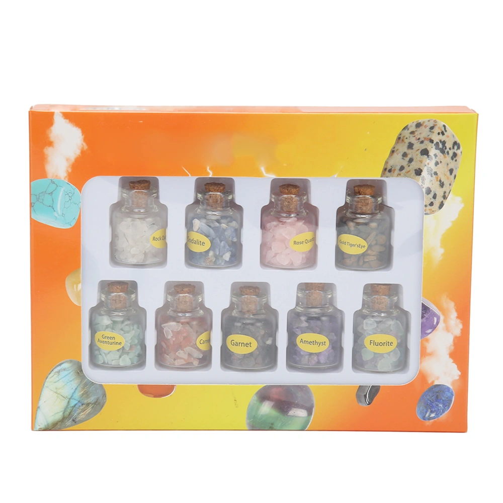 9Pcs Healing Stone Bottles Assorted Styles Colors Portable Widely Used Crystal Chips Set for Collection DIY Decoration