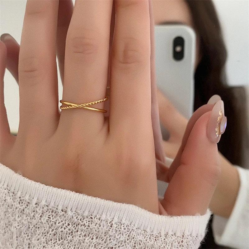 18K Gold-plated Titanium Steel Double Ring Ring