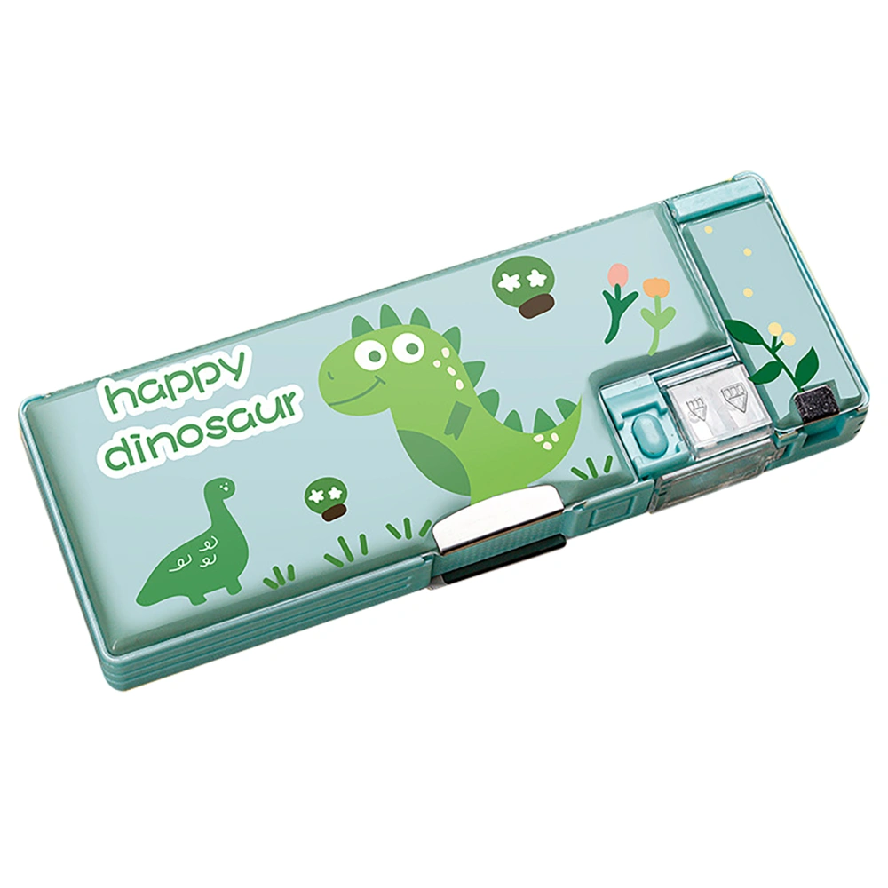 Pencil Bag Cute Cartoon Style Double Sided Inbuilt Sharpener Portable Large Capacity Large Pencil Case for Kids School Dinosaur