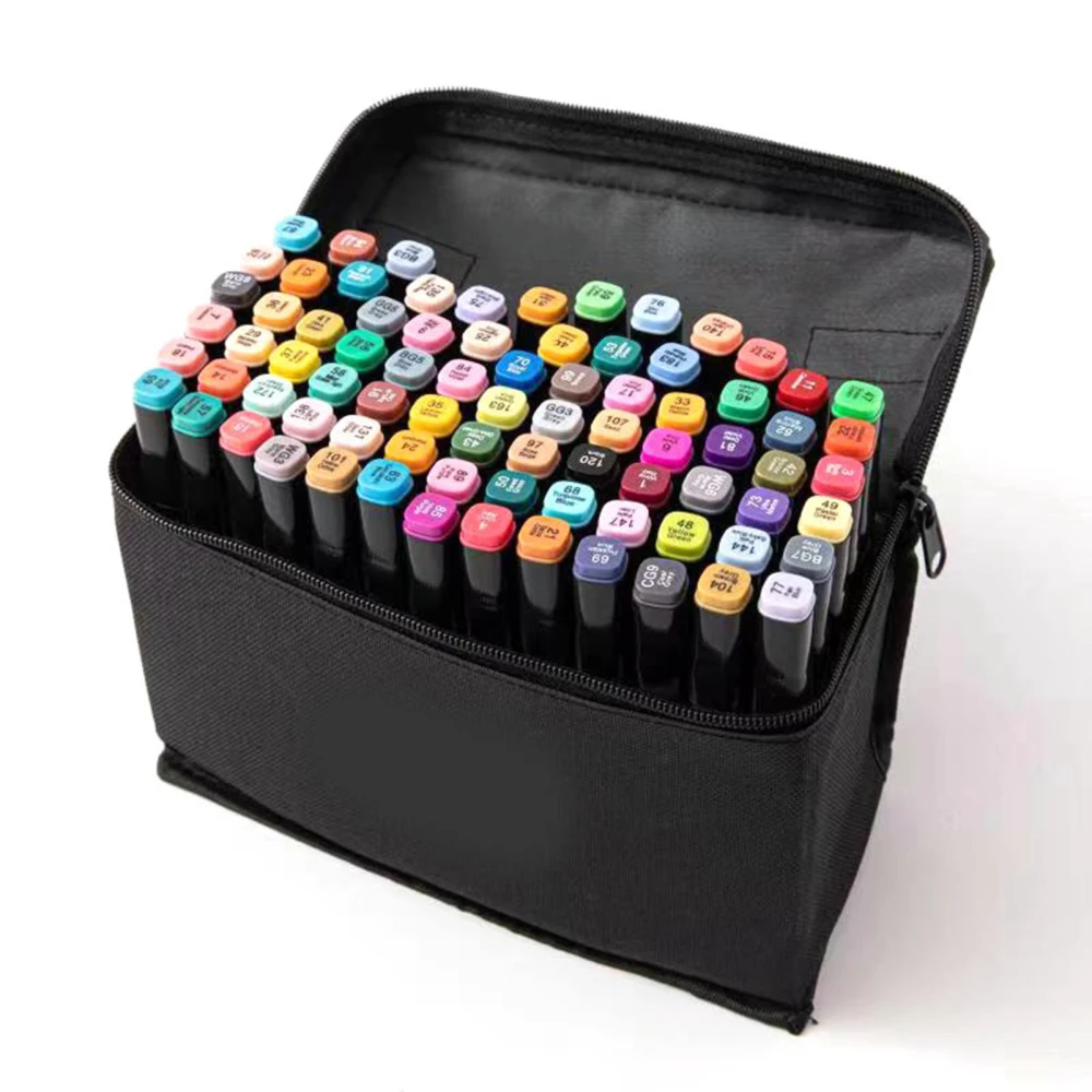 80Pcs Graffiti Markers Safe Double Sided Assorted Colors Oil Based Ink Paint Markers with Bag for DIY Craft Comic