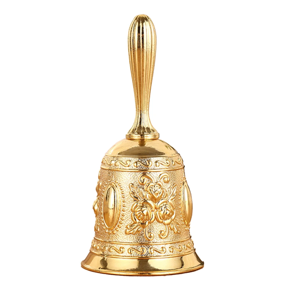 Metal Hand Bell Loudly Sound Rustproof Vintage Style Exquisite Engraved Hand Bell Hand Dinner Bell for Training Pets Gold Free Size