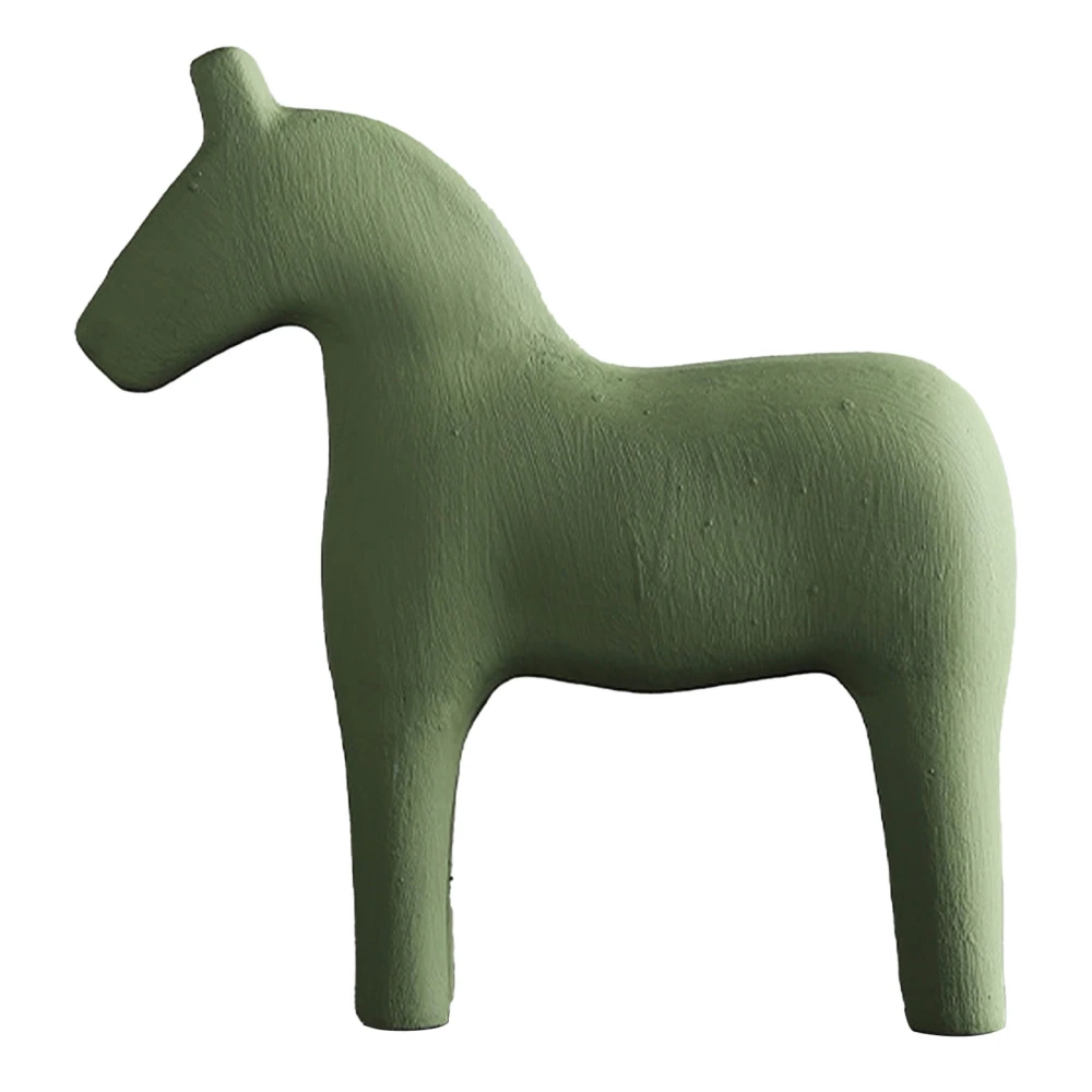 Wooden Horse Figurine Sturdy Pinewood Hand Painted Simple Pure Color Horse Statue for Family Office Tabletop Green L