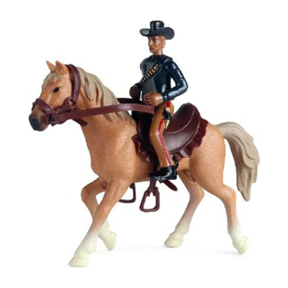 Cowboy Horse Toy High Simulation Lifelike Details Safe Plastic Bright Colors Horse Riding Figurine for Kids Tabletop Yellow Horse