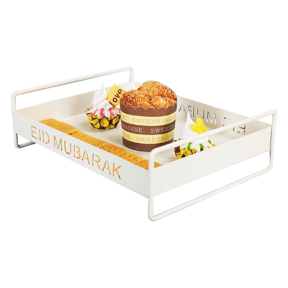 White Serving Tray Vintage Style Dual Handle Exquisite Widely Used Metal Serving Tray for Party Cafe Bar White Large(14.6x9.8x3.1in)