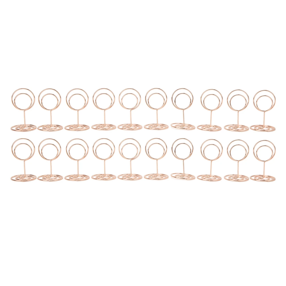 20Pcs Table Number Stands Round Shaped Stable Electroplated Metal Widely Used Place Card Holder for Wedding Party Office Rose Gold