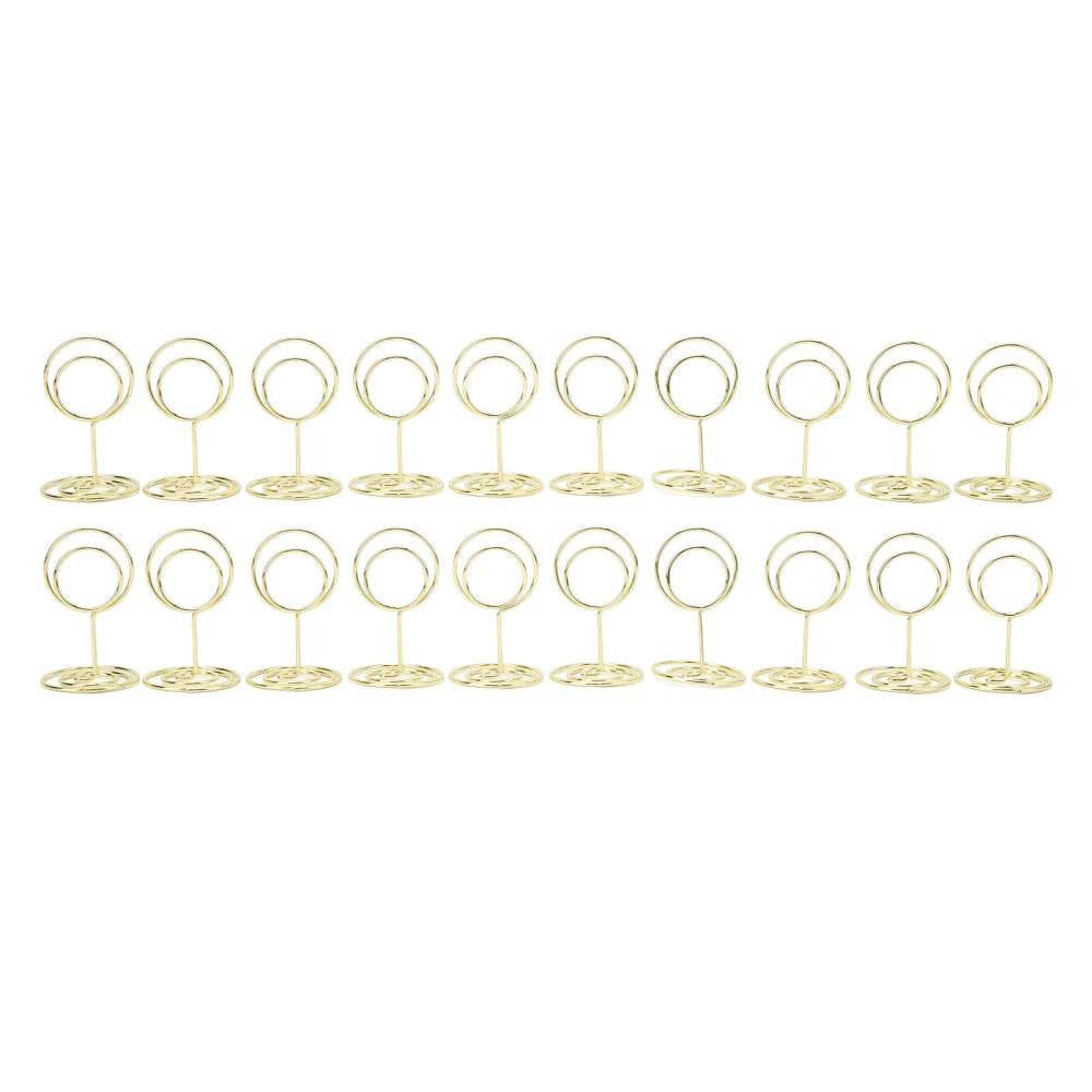 20Pcs Table Number Stands Round Shaped Stable Electroplated Metal Widely Used Place Card Holder for Wedding Party Office Gold