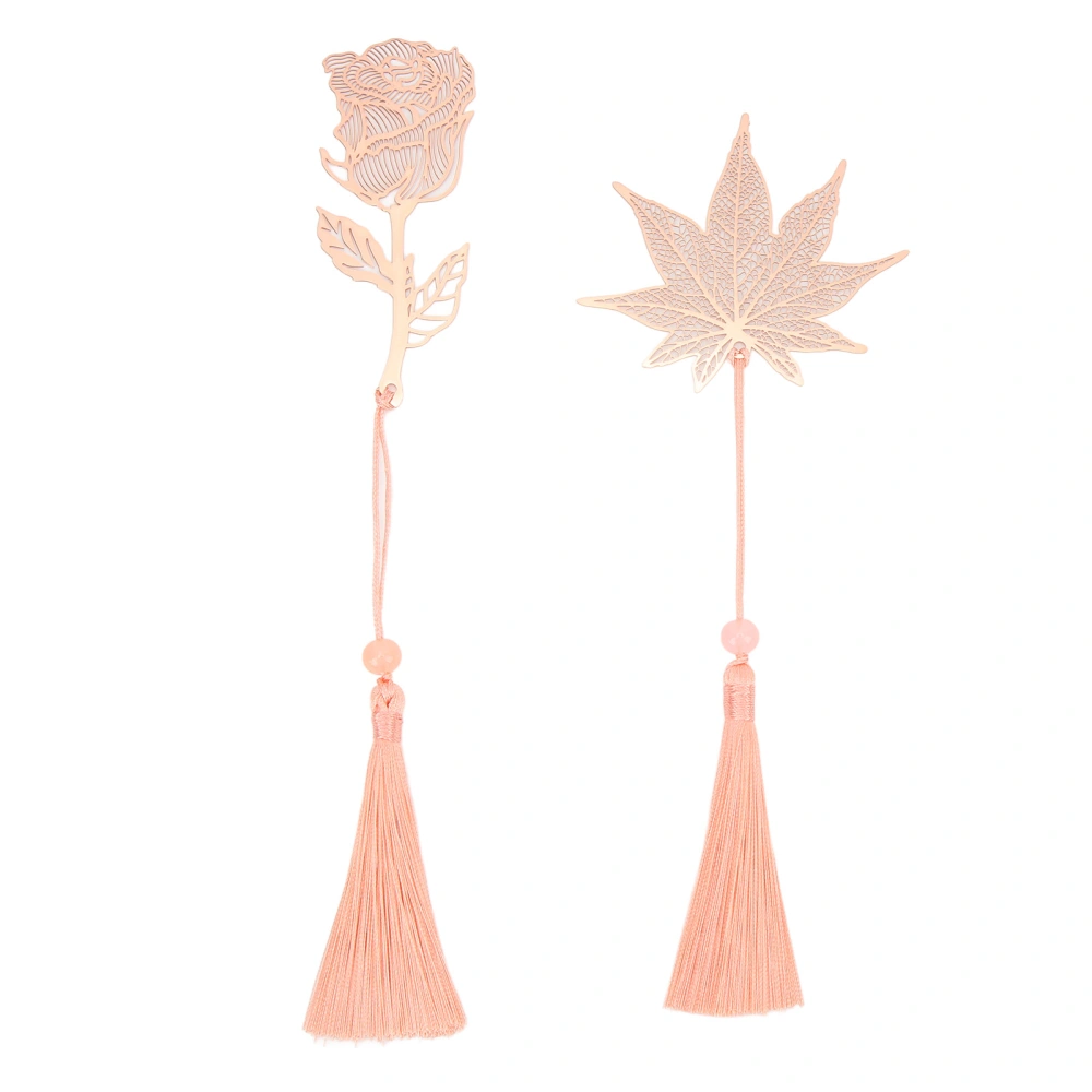 2Pcs Metal Bookmarks Rose Gold Electroplated Stainless Steel Flower Leaf Style Hollow Bookmark for Office School