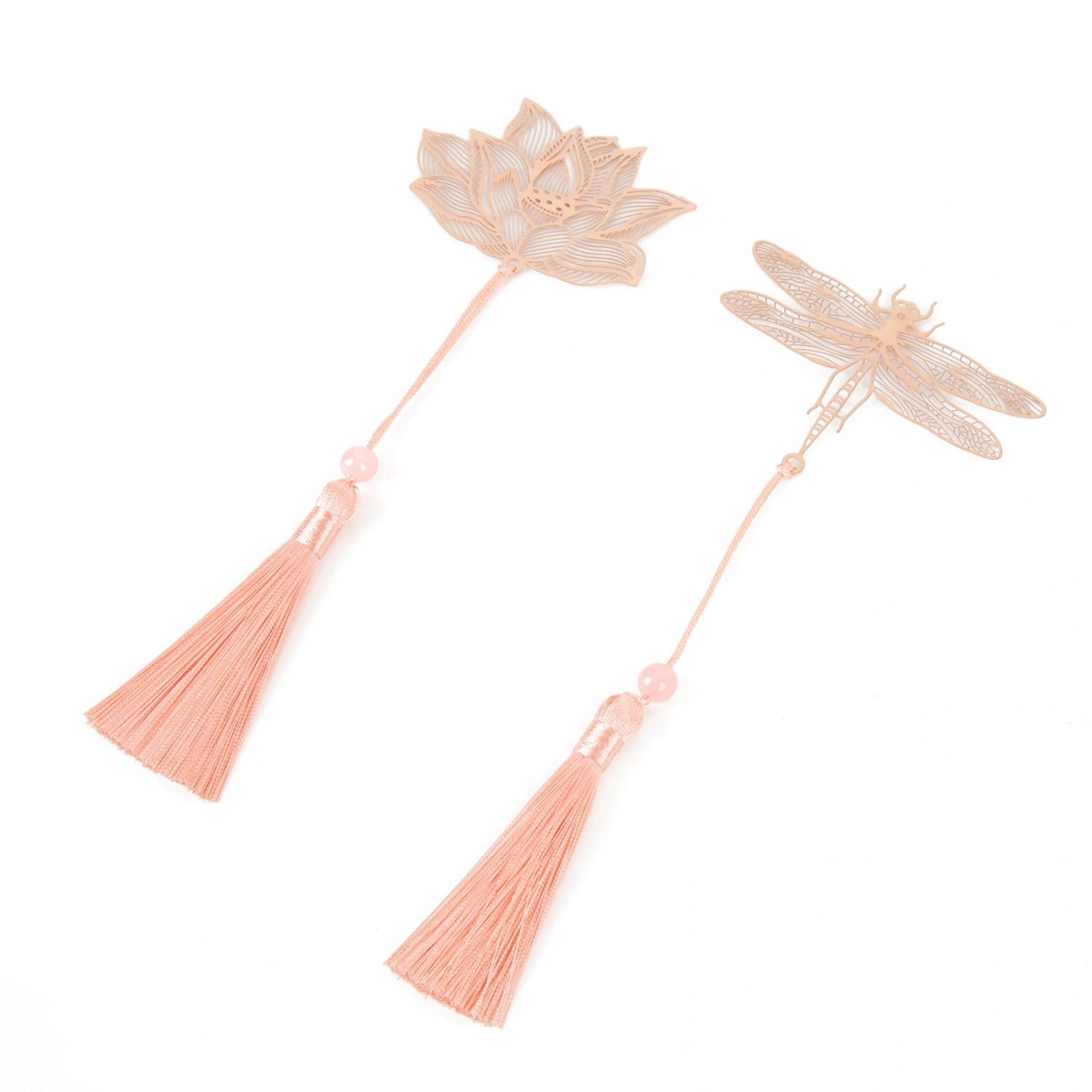 2pcs Rose Gold Hollow Bookmark with Elegant Tassels Beautiful Stainless Steel Plating Metal Bookmarks for Book Lovers Reader