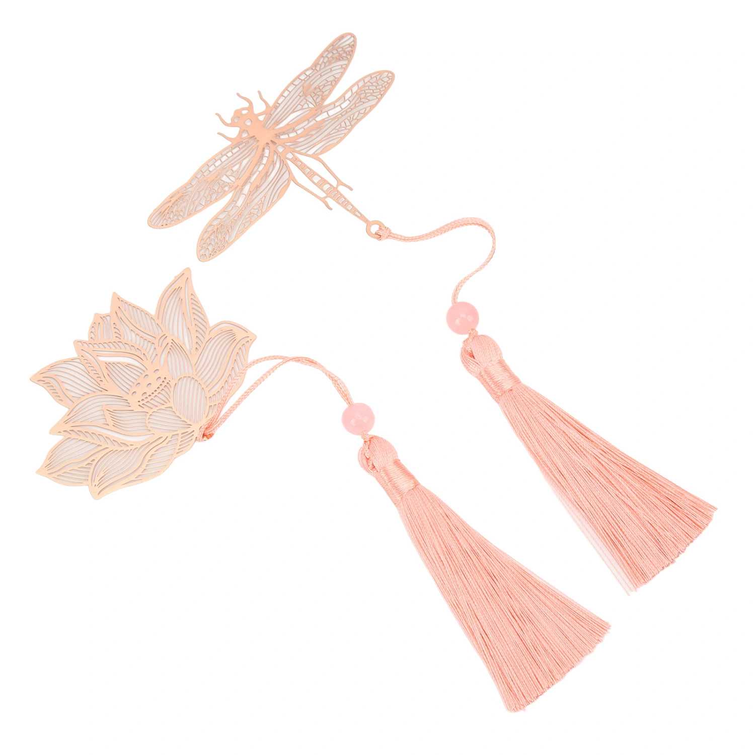 2pcs Rose Gold Hollow Bookmark with Elegant Tassels Beautiful Stainless Steel Plating Metal Bookmarks for Book Lovers Reader