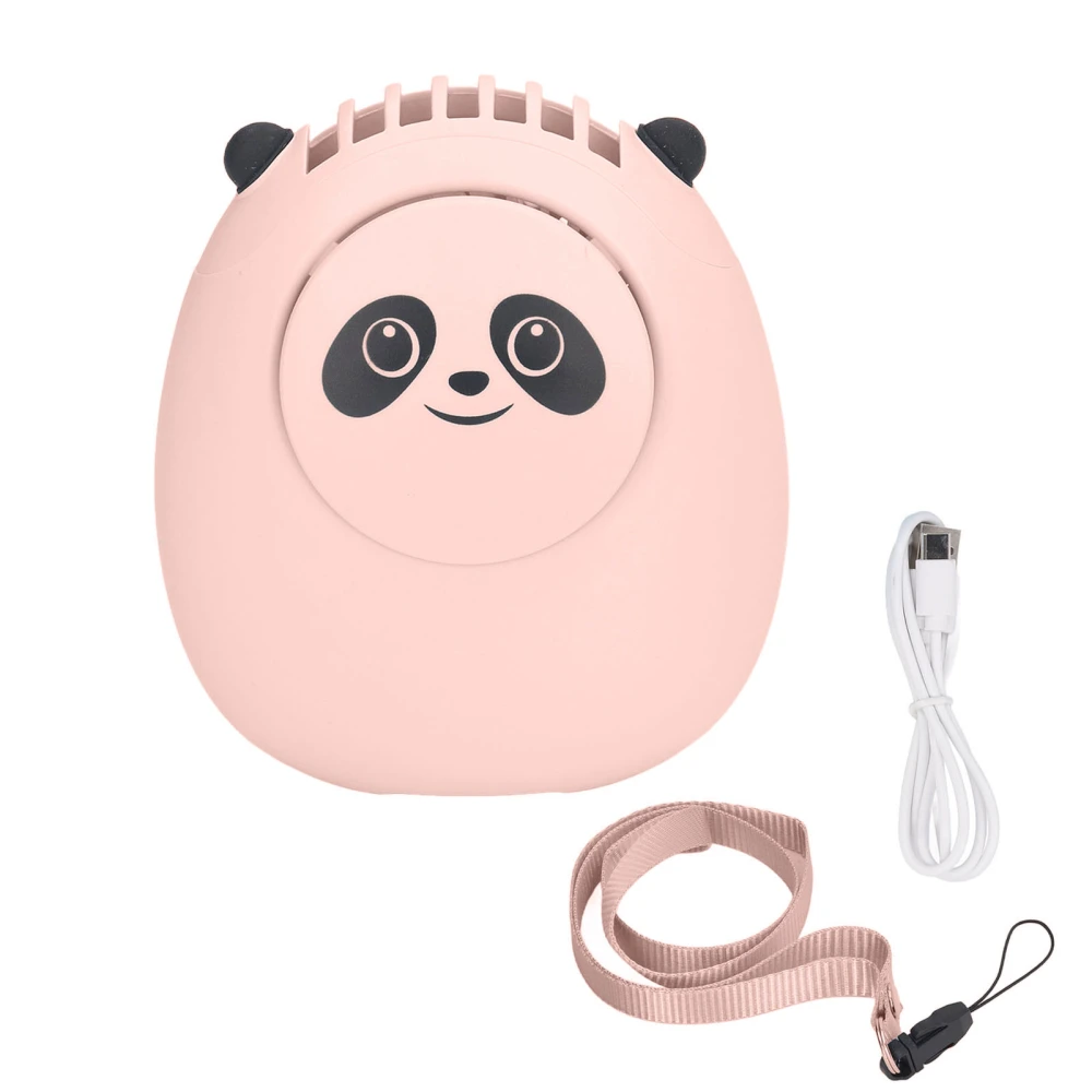 Portable Neck Fan Cute Bear 3 Speeds USB Rechargeable Quiet Bladeless Mini Fan with Lanyard for Travel Office Pink