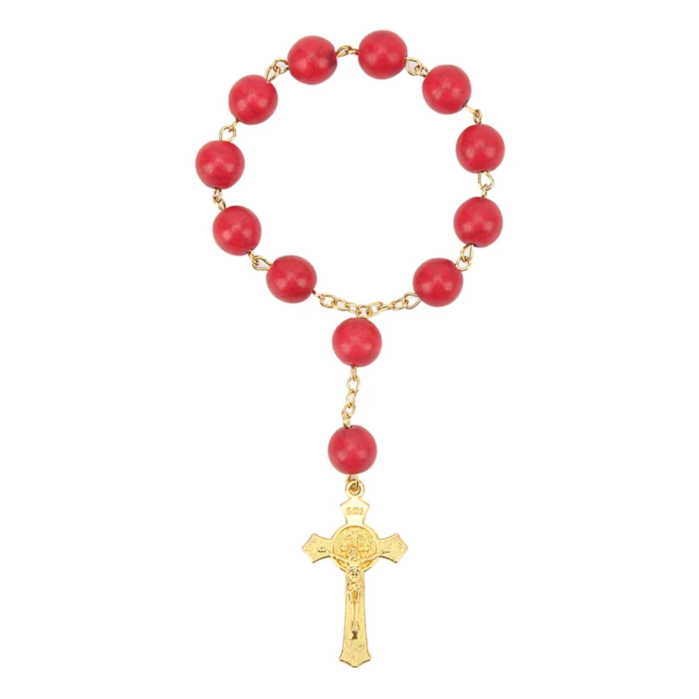 Car Hanging Rosary Polishing Exquisite Portable Prayer Beads with Cross Car Rosary for Decoration Red