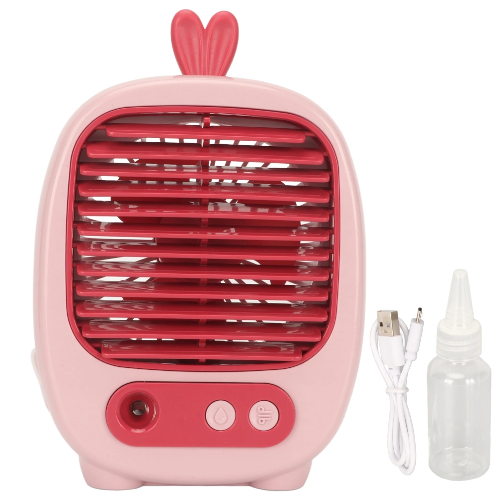 USB Desk Fan 3 Speed Mode Mist Spraying USB Charge 1200mAh Battery Air Conditioner Fan for Office Family Tabletop Pink