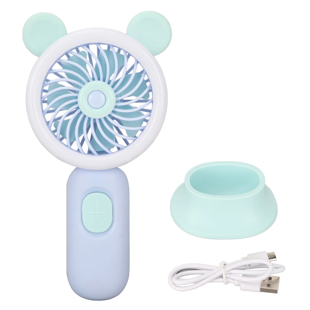 Handheld Fan 3 Levels Adjustable USB Rechargeable Ergonomic Grip Mini Hand Held Fan with Dazzling Light for Student Kids Blue