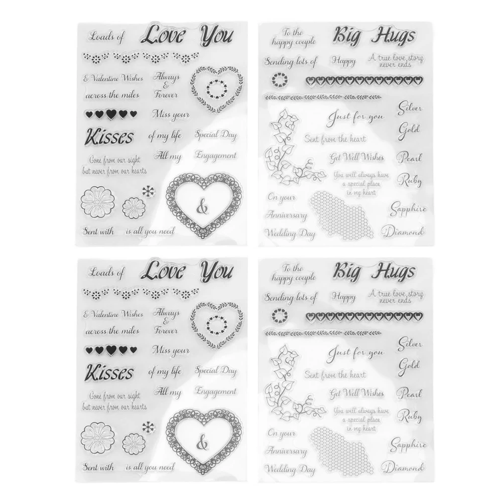 4Pcs Clear Stamp Romantic Style Clear Safe Reusable TPR Wide Application Transparent Stamp for Cards Envelope Making