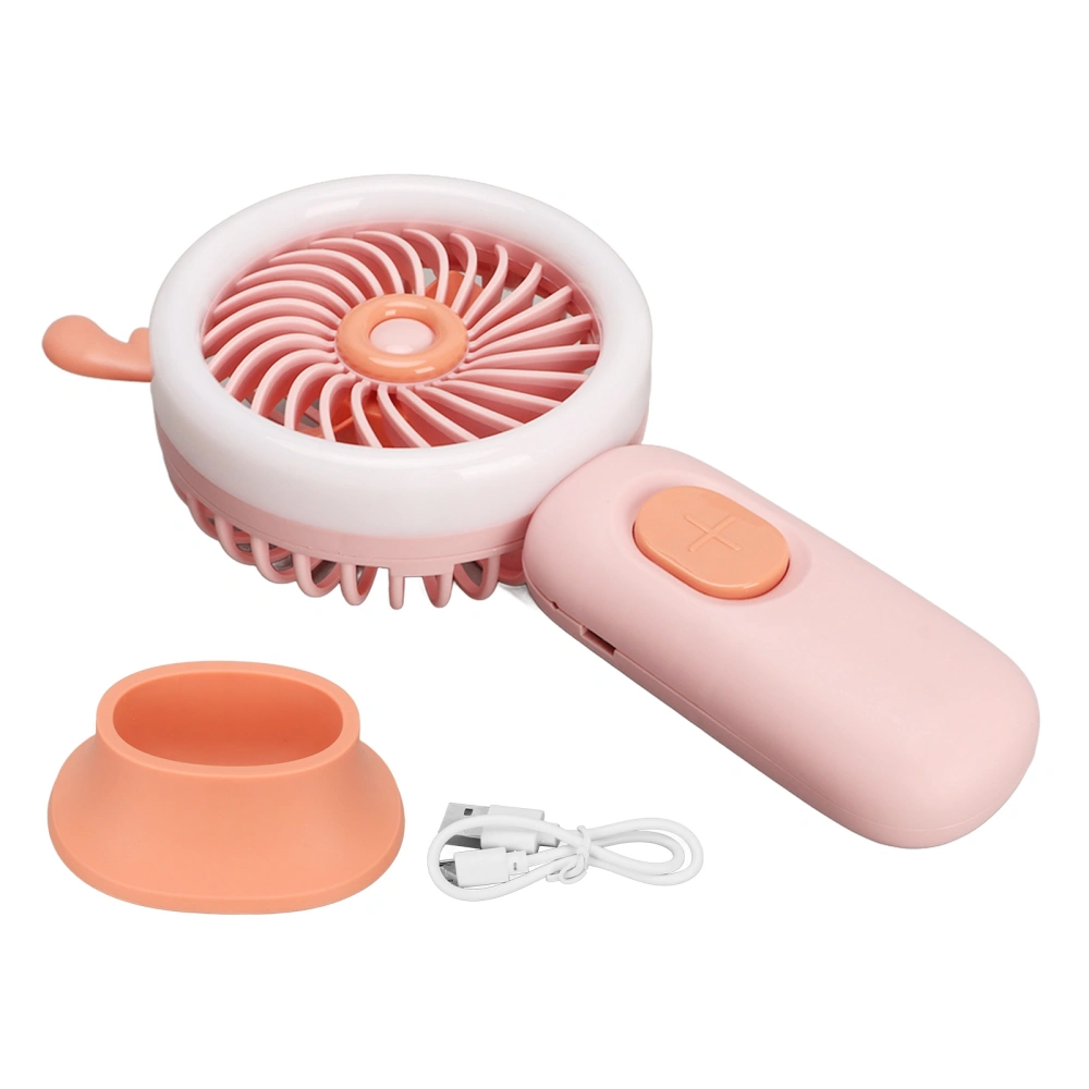 Portable Handheld Fan Deer Ears Shape Three Speeds USB Rechargeable Desktop Small Fan with Ambient Light Pink