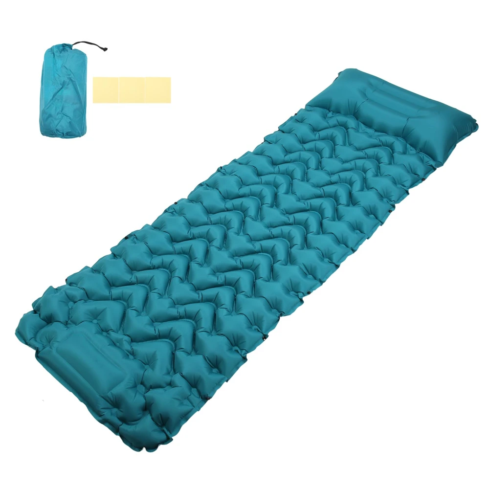 Inflatable Camping Mat Blue Ergonomic Foot Press Inflating Waterproof Camping Sleeping Pad with Pillow for Outodor