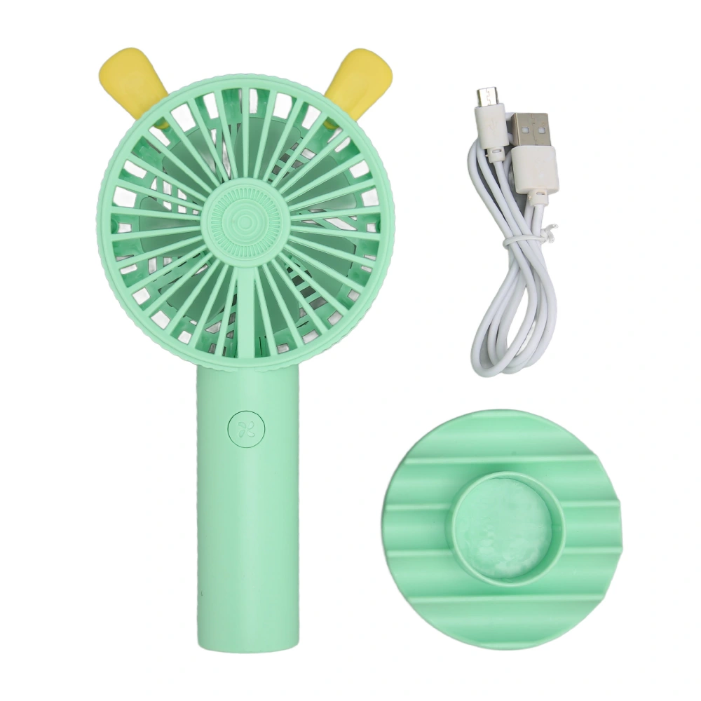 Handheld Fan Bunny Ear Style USB Charge 2 Speed Modes 500mAh Battery Ergonomic Mini Portable Fan for Home Travel Office Green