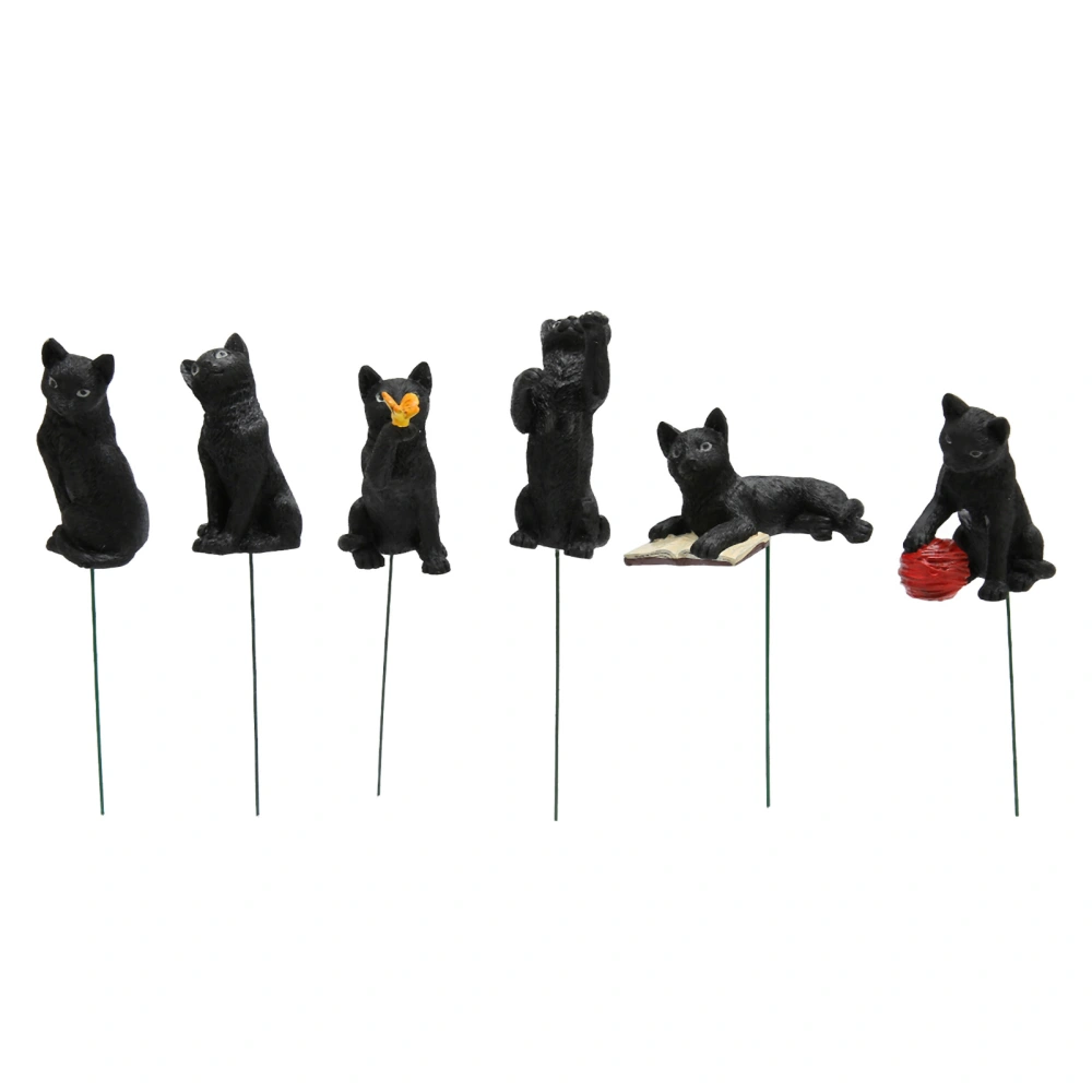 6Pcs Black Cat Statuette Assorted Style Exquisite Durable Resin Widely Used Cat Garden Statue for Yard Outdoor Decor