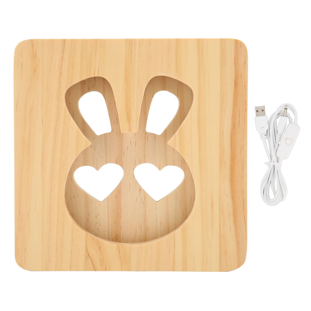 3D Wooden Night Light Rabbit Shape LED Beads Energy Saving Hollow Decorative Desk Light for Bedroom