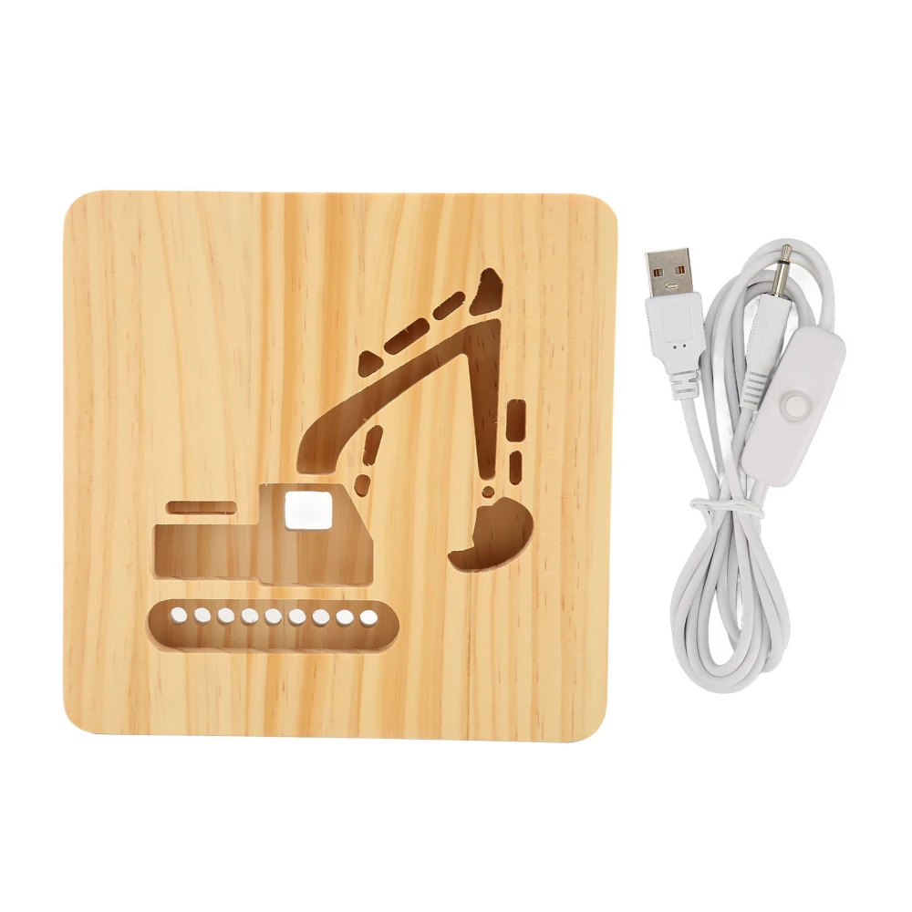 Wooden 3D Lamp Digger Shaped USB Connection Warm Vibes Safe Sturdy 3D Wood Night Light for Bedroom Office Cafe