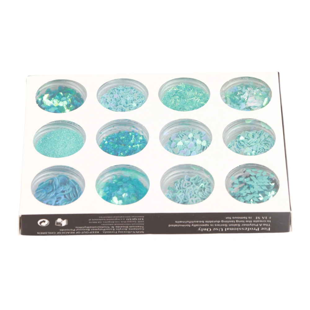 12 Grids Glitter Sequins Set Hand Made DIY Nail Art Glitter Sequins Decals Set 3D Nail Art Decorations Blue