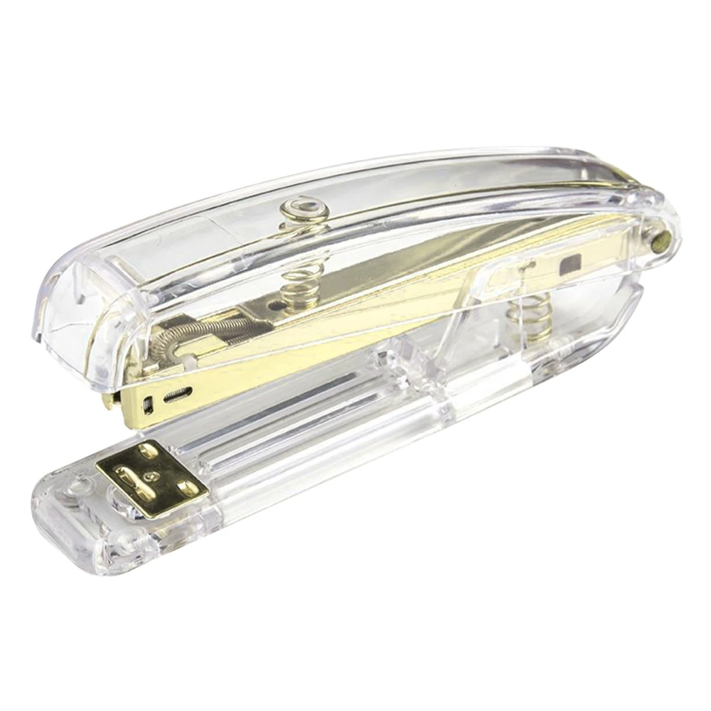 Stapler Minimalist Style Labor Saving Easy Stapling Comfortable Grip Acrylic Metal Handheld Stapler for Office School Gold