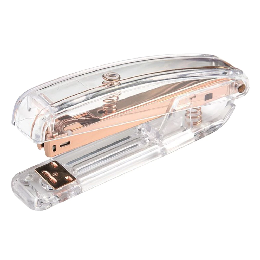 Stapler Minimalist Style Labor Saving Easy Stapling Comfortable Grip Acrylic Metal Handheld Stapler for Office School Rose Gold