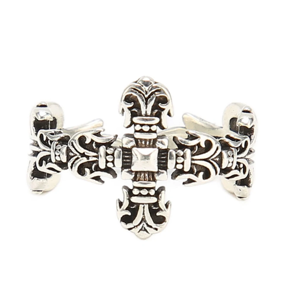 Vintage Men Cross Ring S925 Silver Crusader Cross Religious Ring for Church Prayers Holiday Gifts