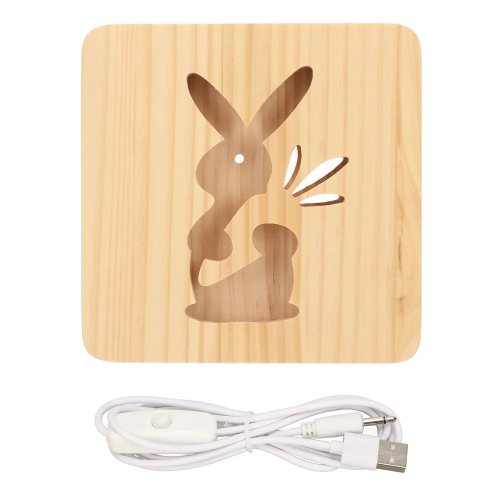 Wooden Carving Night Light Rabbit Shape Soft Light Eye Protection LED Lamp Beads Hollow Night Light