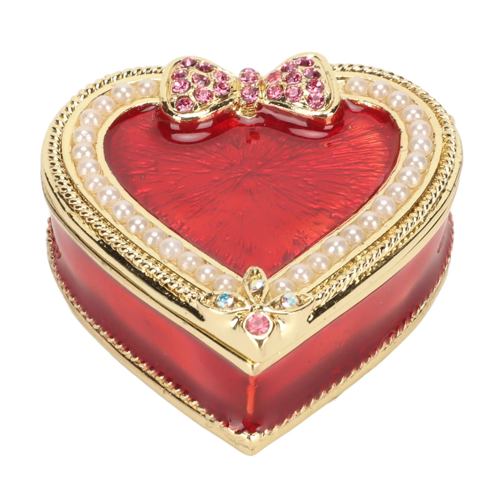 Heart Shaped Jewelry Box Vintage Red Gold Metal Jewelry Box Trinket Organizer Box for Earrings Rings Necklaces