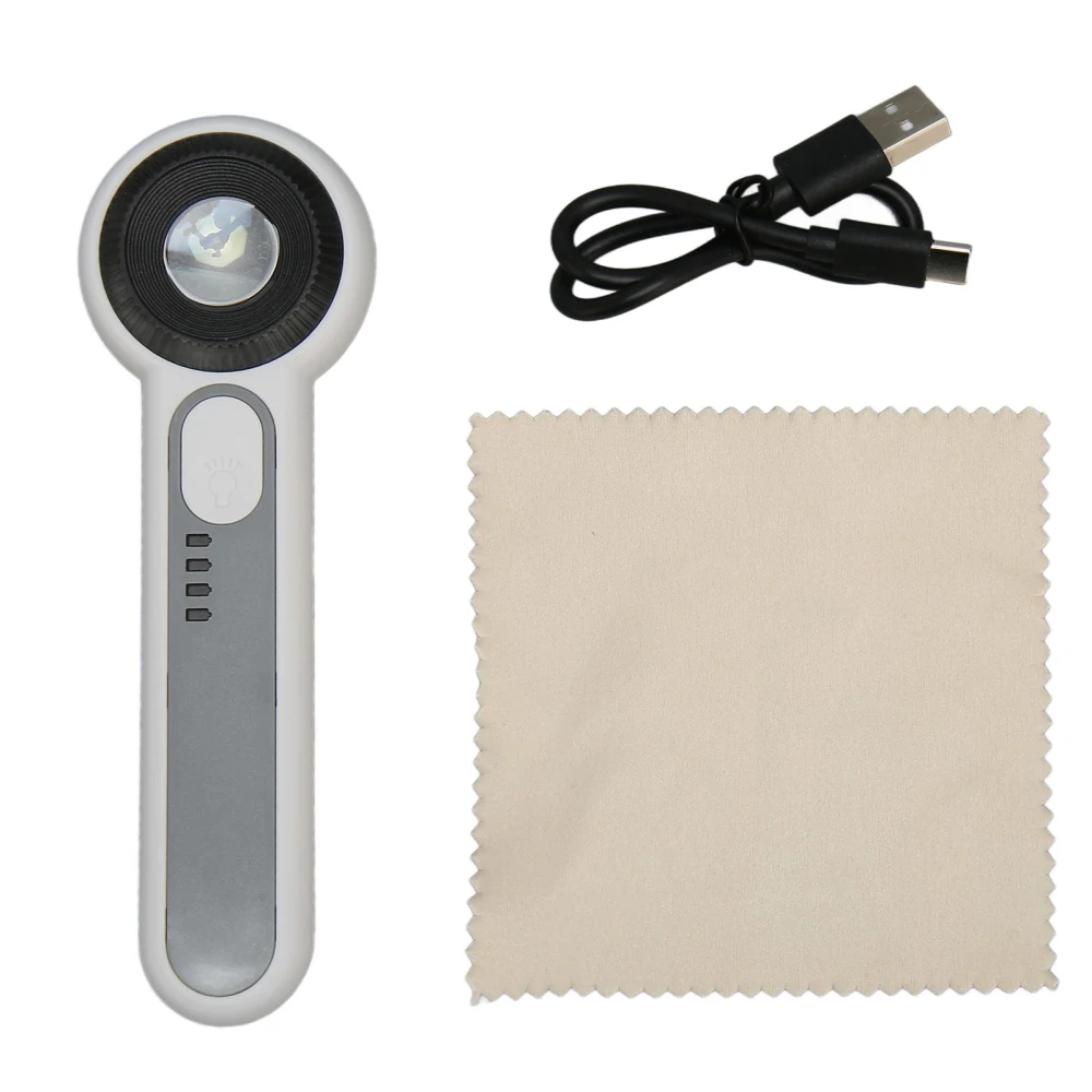 30X Handheld Magnifier 3 Levels Brightness Adjustment Touch Control LED Lighted Magnifier Glasses with Battery Indicator