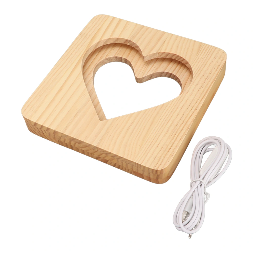 Wooden 3D Lamp Romantic Heart Shaped USB Connection Warm Ambience LED Night Light for Bedroom Office Cafe