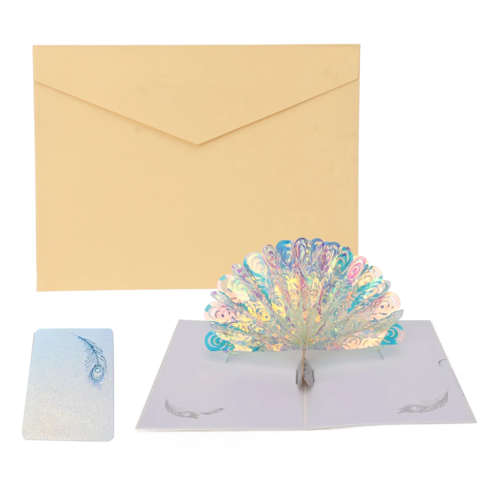 3D Peacock Greeting Cards Handcraft Paper Engraving Writable 3D Birthday Cards with Envelope