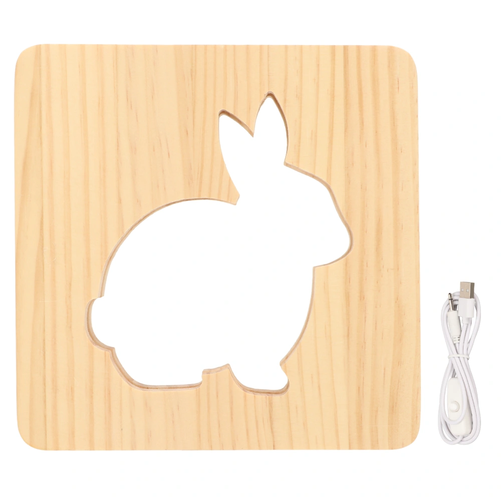 LED Night Light Bunny Hollow Design Eye Protection 3D Wooden Lamp for Office Bedroom Living Room