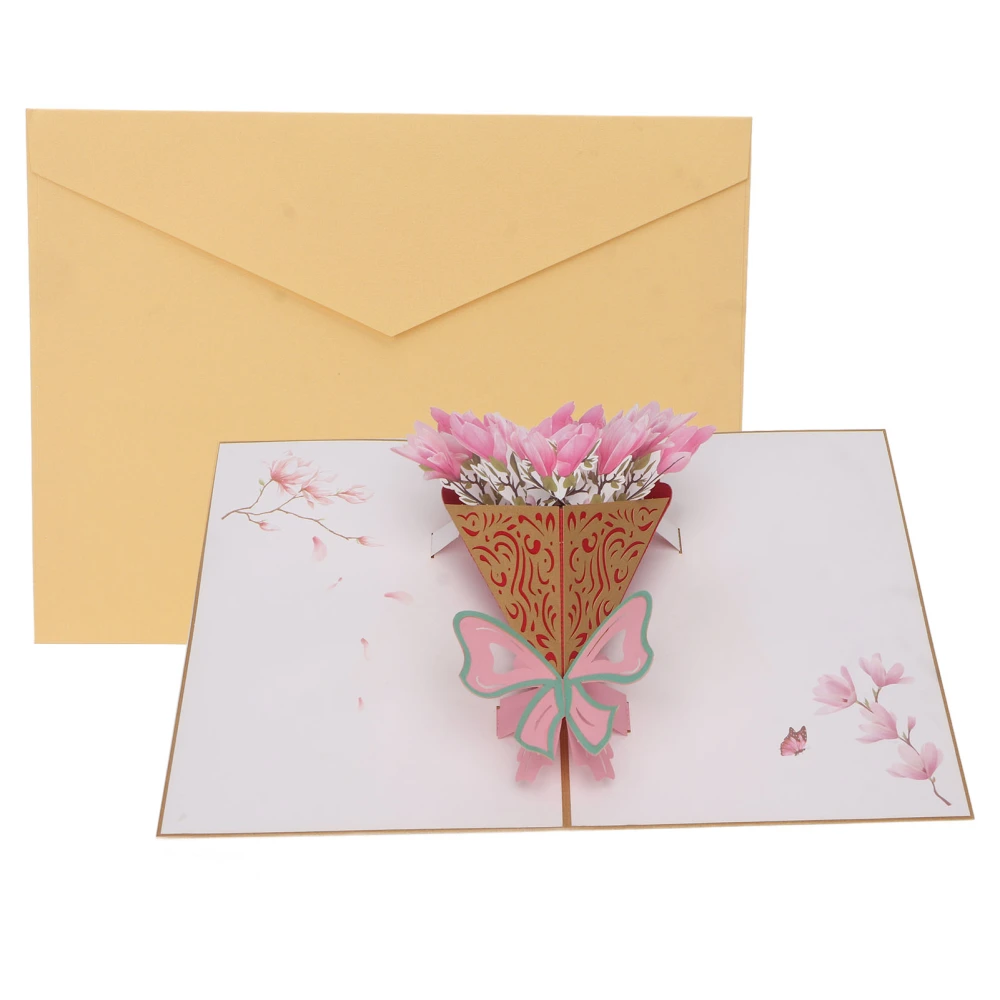 3D Flower Card Handcrafted Engraving Popup Bouquet Greeting Card with Envelope for Birthday Anniversary