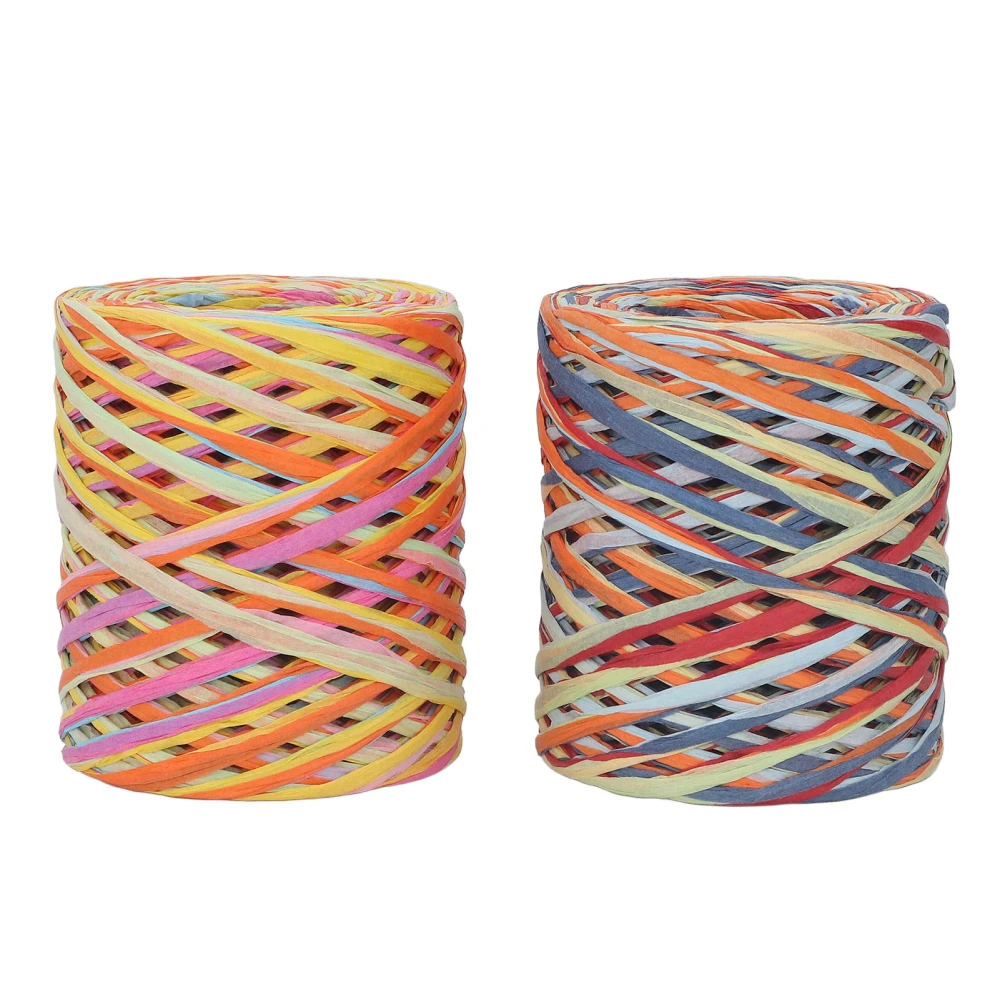 2 Rolls Raffia Paper Ribbon Colorful Gift Wrapping Rope for DIY Clothing Packaging Decoration