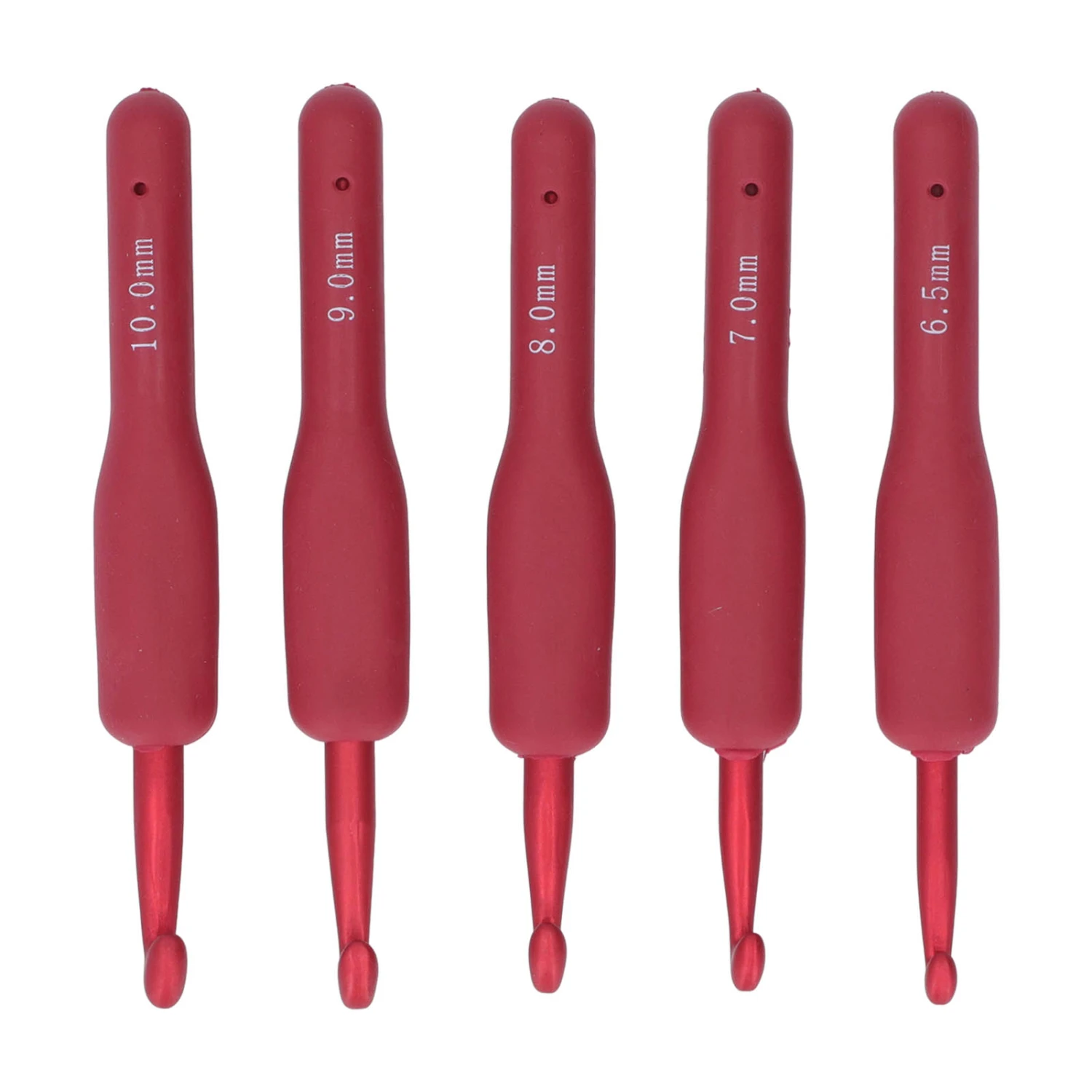 5pcs Crochet Hook Red Ergonomic Handle Aluminum Crochet Needles Set for Beginners Professionals 6.5‑10mm