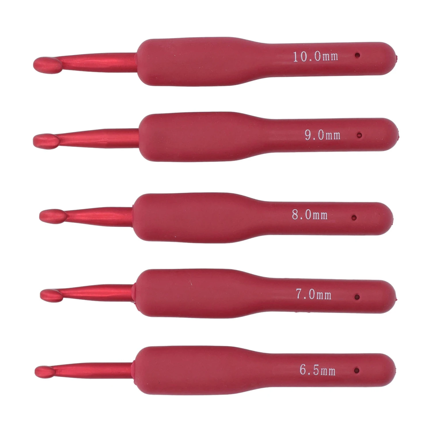 5pcs Crochet Hook Red Ergonomic Handle Aluminum Crochet Needles Set for Beginners Professionals 6.5‑10mm