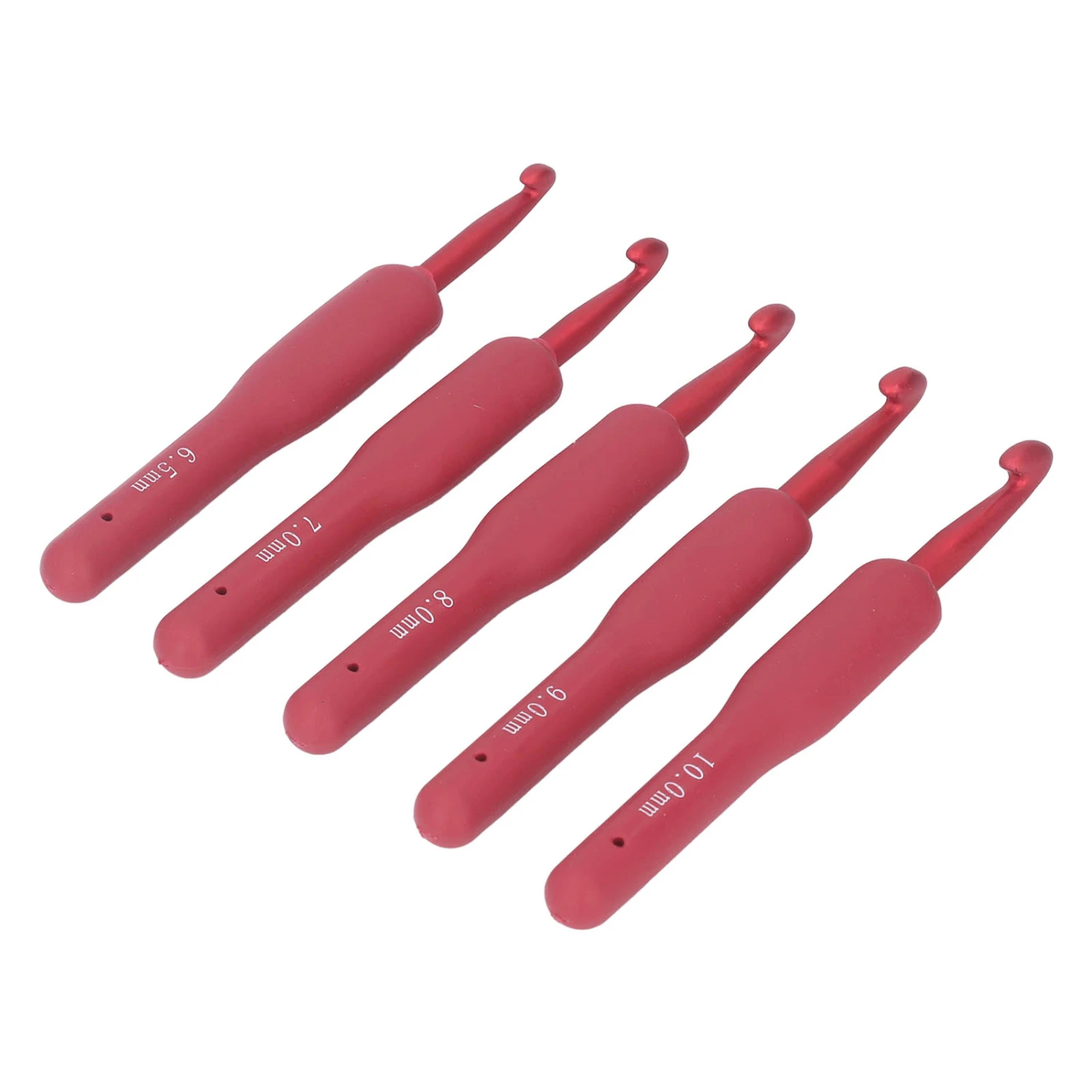 5pcs Crochet Hook Red Ergonomic Handle Aluminum Crochet Needles Set for Beginners Professionals 6.5‑10mm